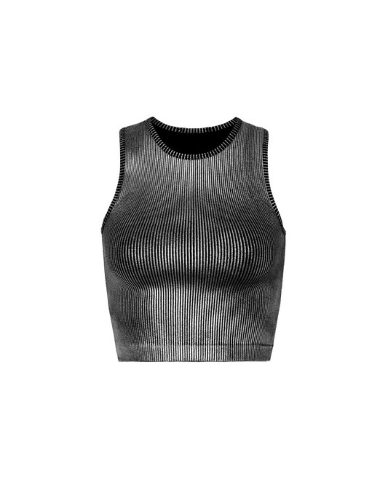 1113 Basic Metallic Silver Crop Top