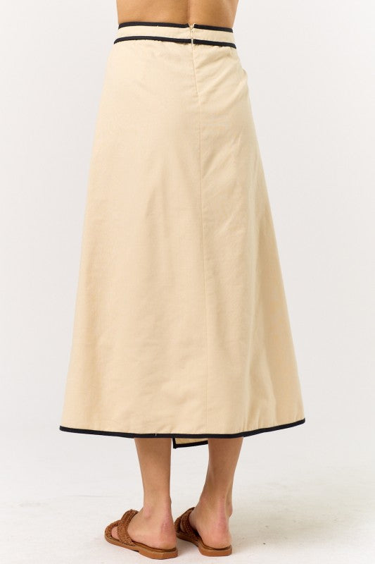 1570 Cream And Black Midi Wrap Skirt