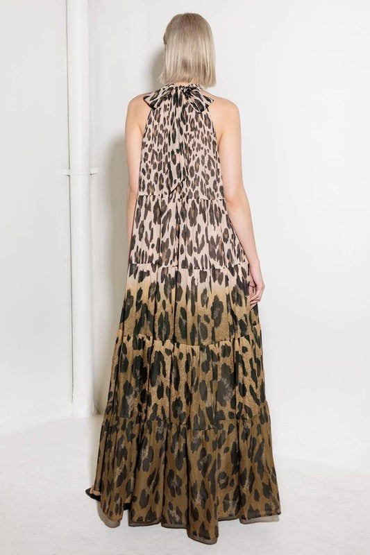 1664 Halter Animal Print Maxi Dress