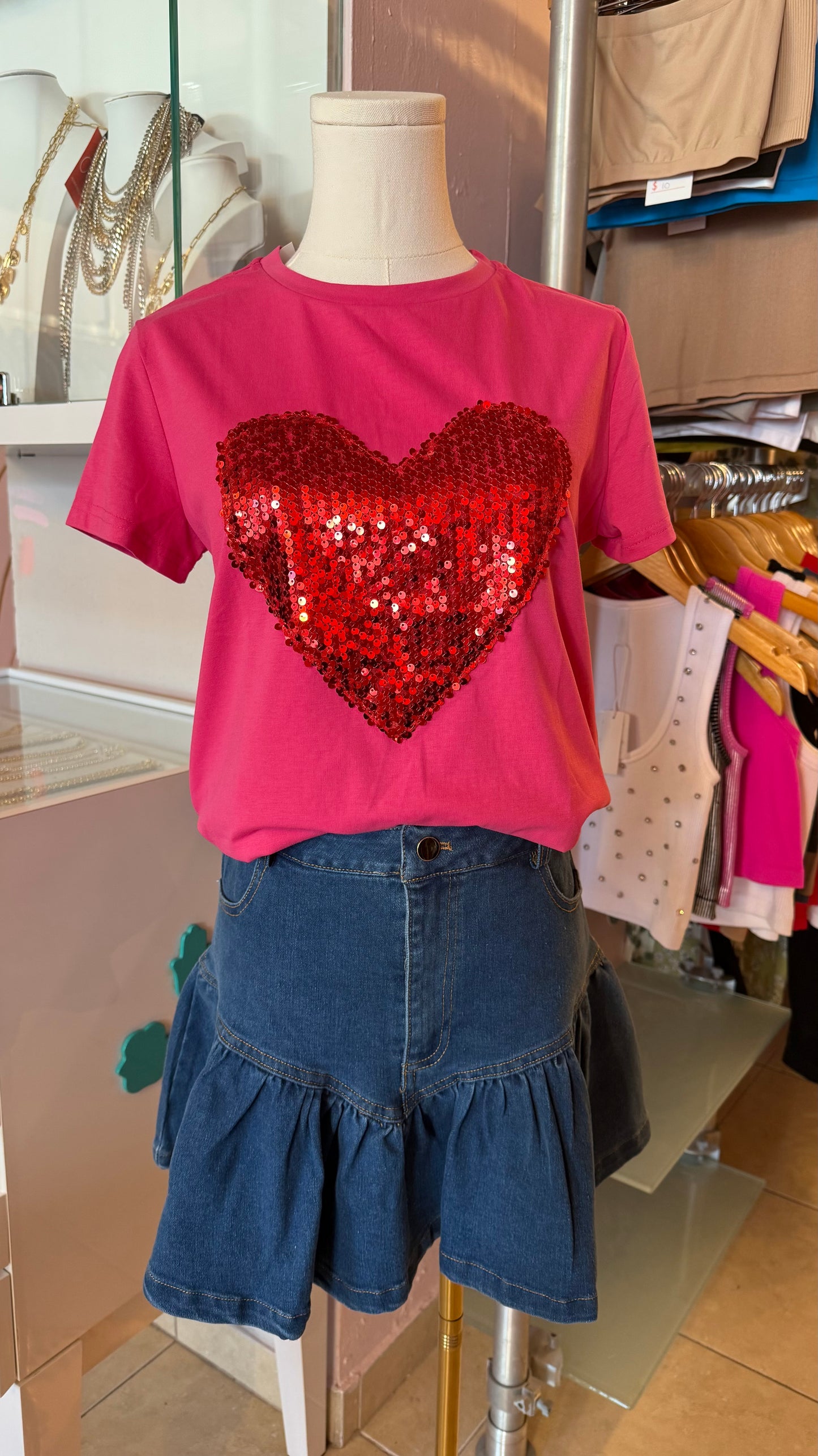 1273 Sequins Heart T-Shirt