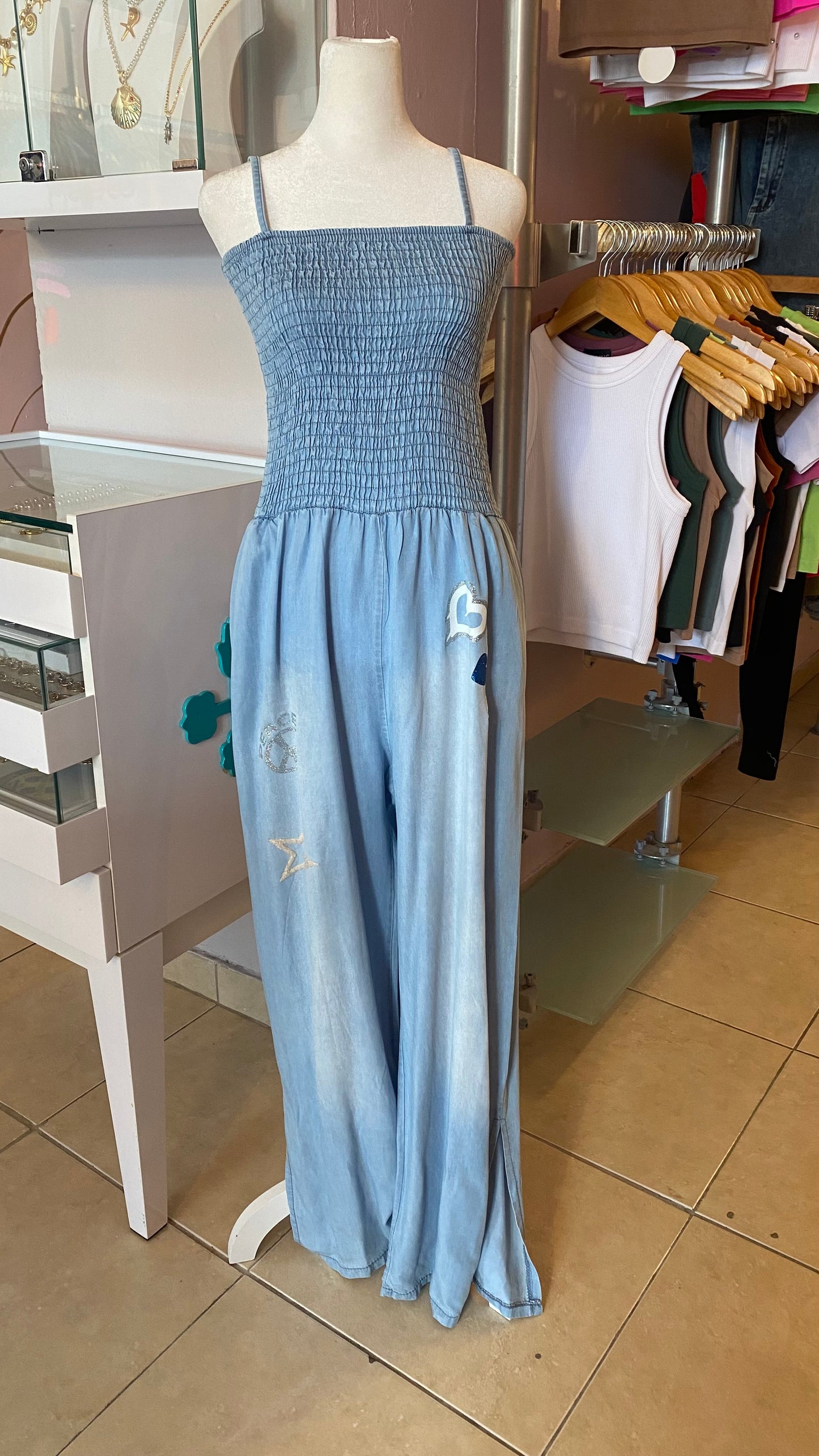 1106 Onesize Italian Elastic Denim Jumpsuit