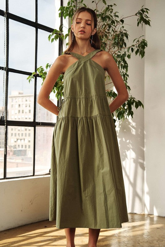 1533 Halter Olive Midi Dress