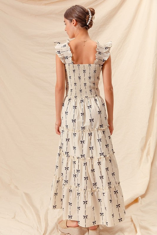 1129 Mini Bow Print Midi Dress