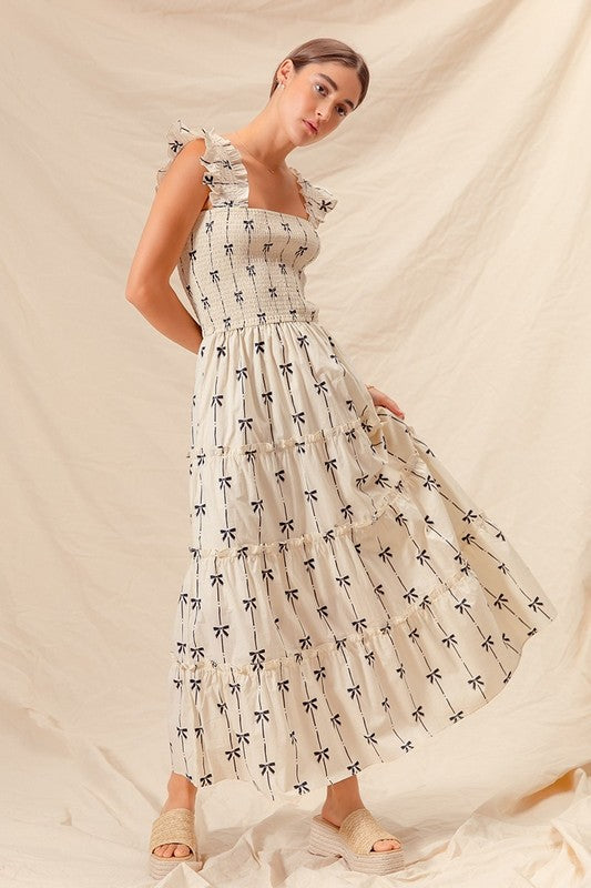 1129 Mini Bow Print Midi Dress