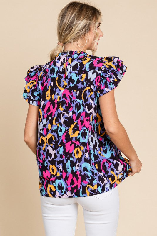 1457 Ruffle Sleeve Multi Shirt