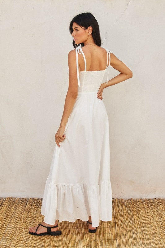 1538 Ruffle Skirt Shoulder Bow Maxi Dress