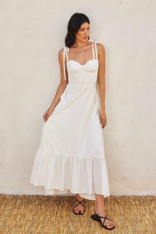 1538 Ruffle Skirt Shoulder Bow Maxi Dress