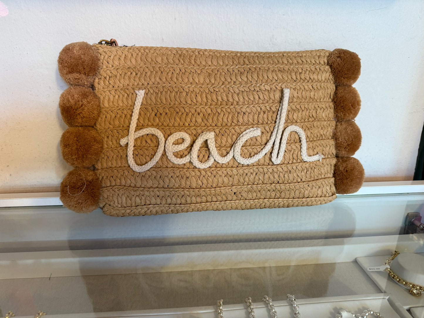 1459 Straw PomPom Beach Bag Envelope