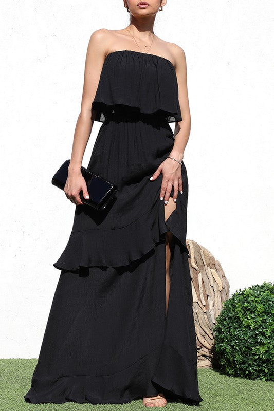 1605 Ruffle Tube Strapless Maxi Dress