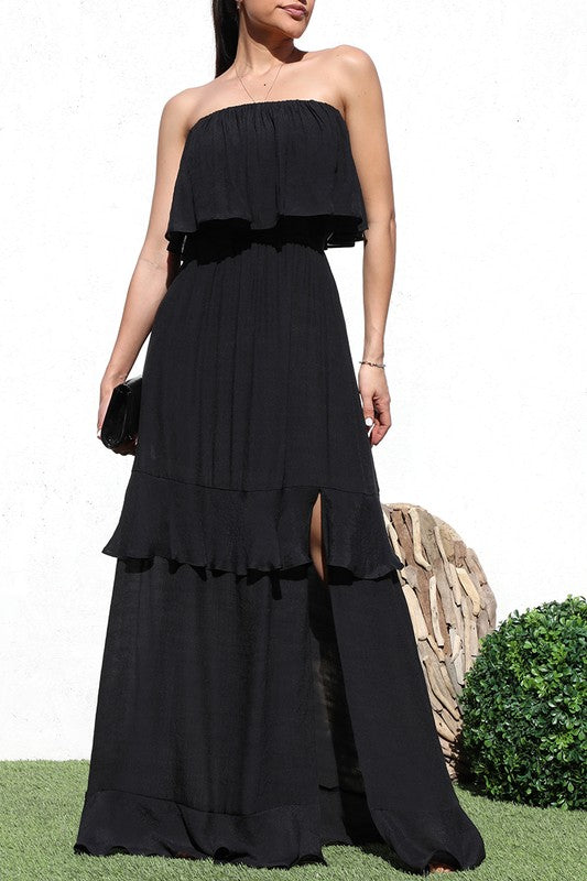 1605 Ruffle Tube Strapless Maxi Dress