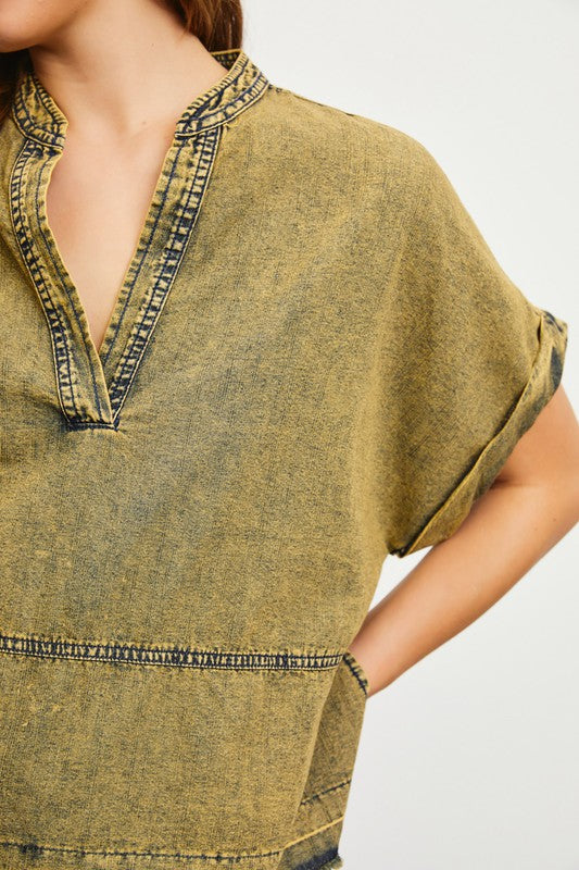 1336 Olive Denim Short Set
