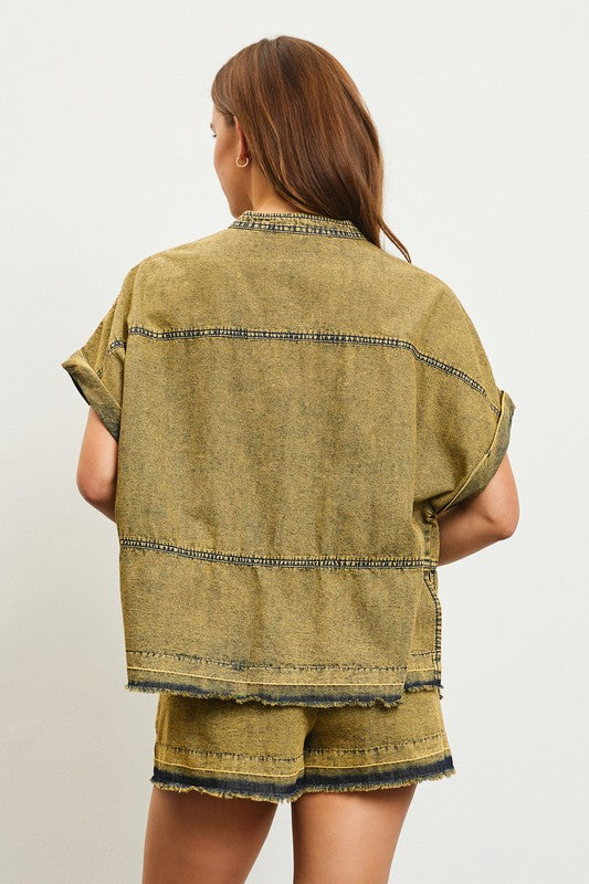 1336 Olive Denim Short Set