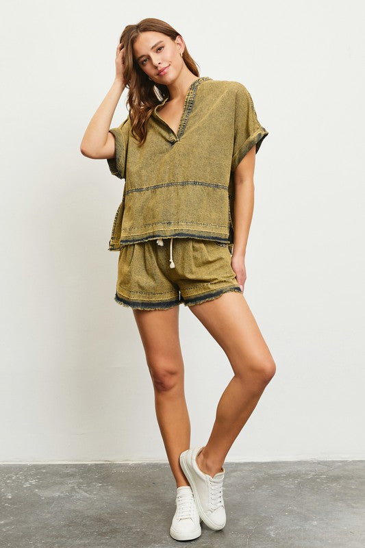 1336 Olive Denim Short Set