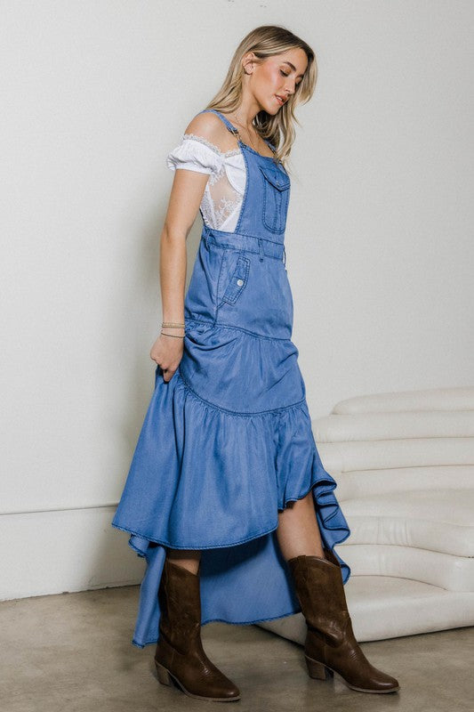 1098 Overall High-Low Denim Dress