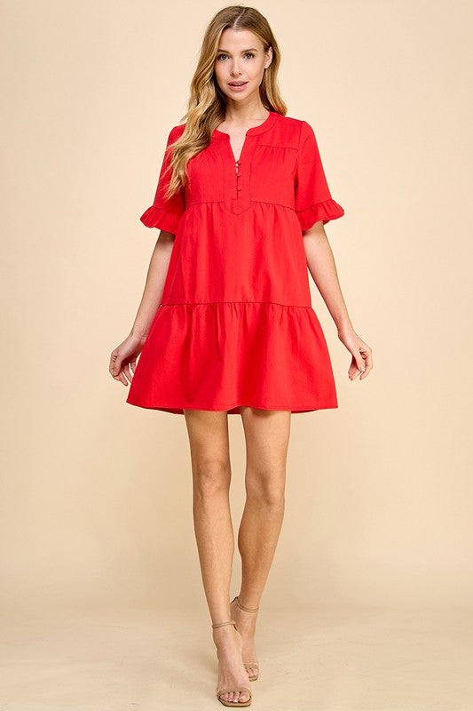 1159 Red Ruffle Sleeve Dress