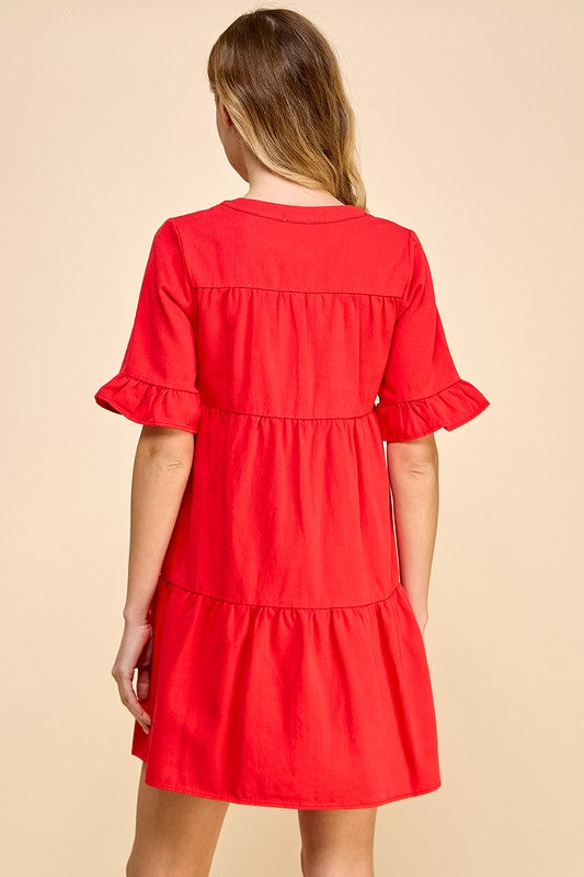 1159 Red Ruffle Sleeve Dress
