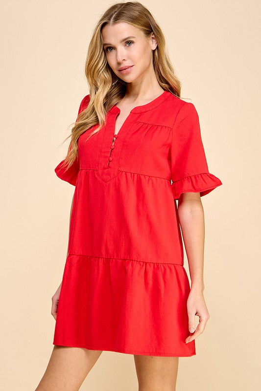 1159 Red Ruffle Sleeve Dress