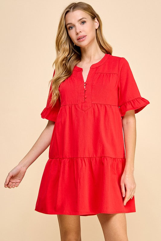 1159 Red Ruffle Sleeve Dress