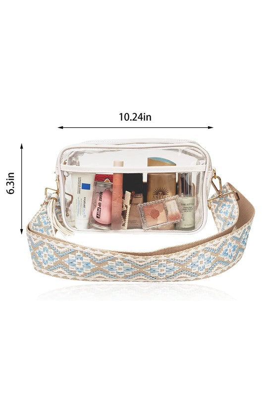 1537 Clear Messenger Bag With Print Strap