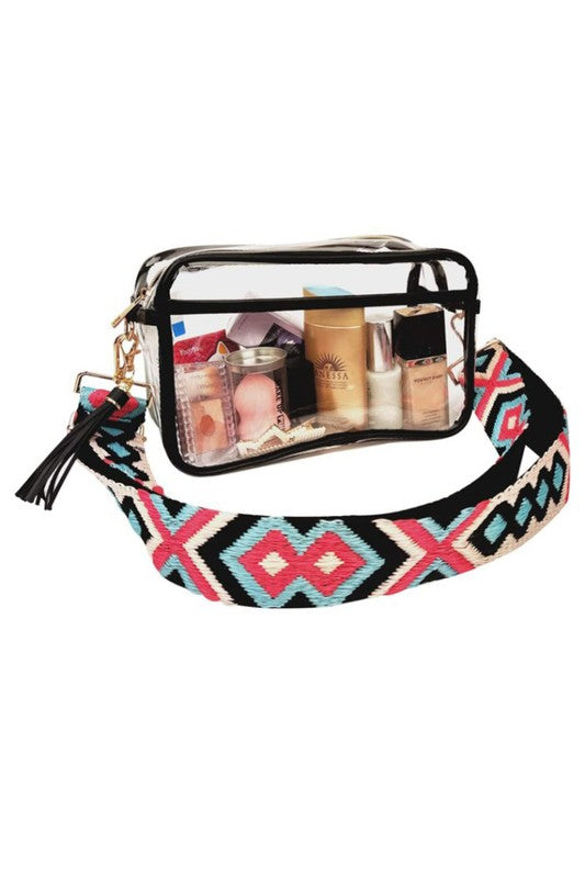 1537 Clear Messenger Bag With Print Strap