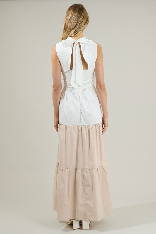 1124 Halter Two Tone Maxi Dress