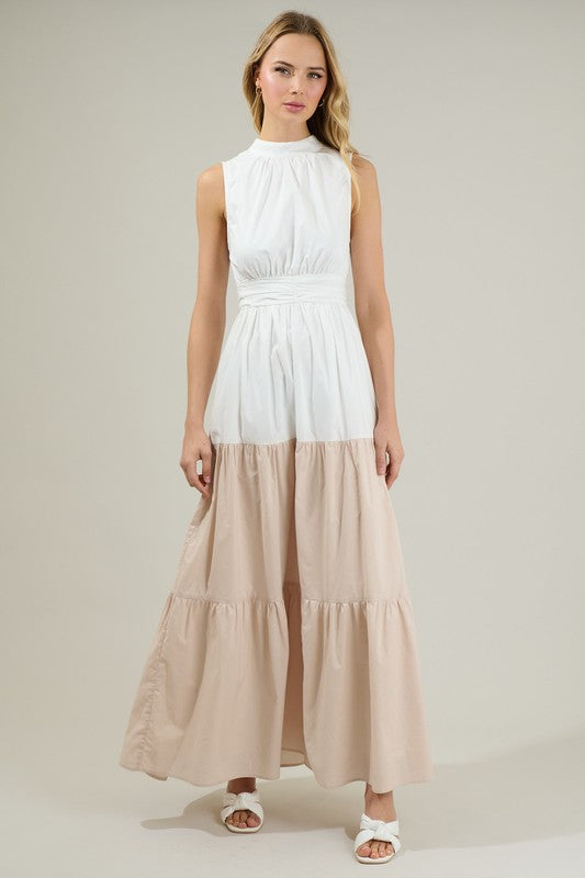 1124 Halter Two Tone Maxi Dress