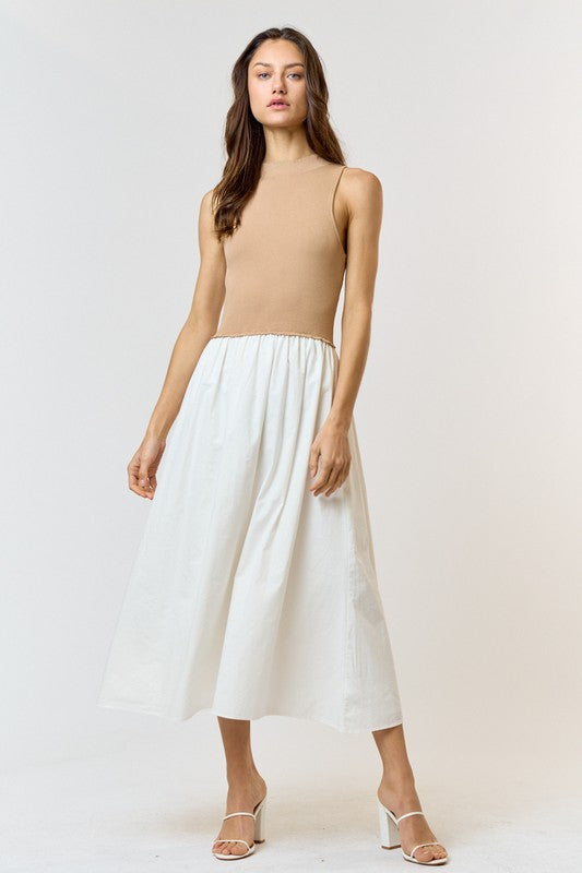 1132 Taupe Top And White Skirt Dress