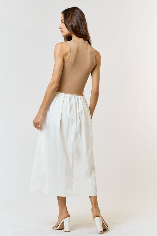1132 Taupe Top And White Skirt Dress