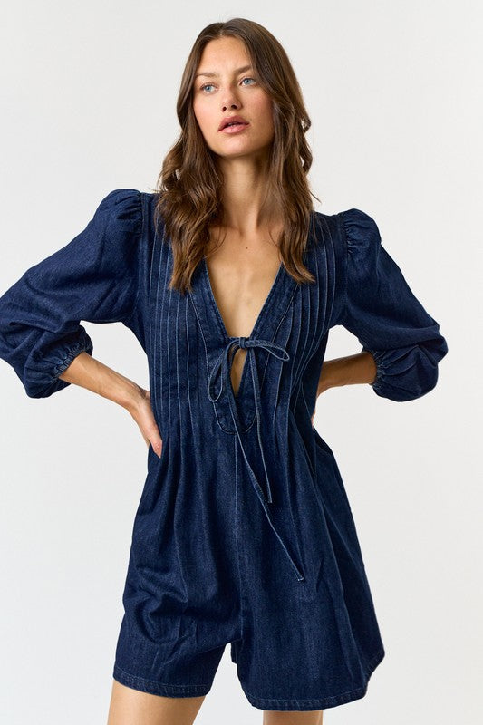 1131 Dark Denim Bow Romper