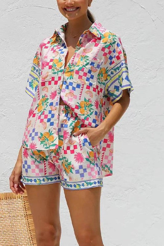 1107 Flowers & Checkers Short Set