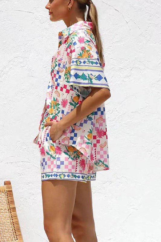 1107 Flowers & Checkers Short Set