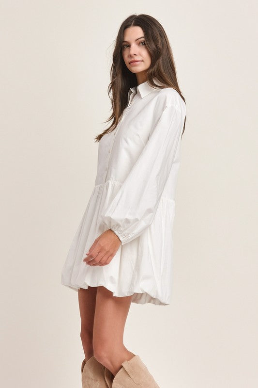 1186 Long Sleeve Button Down Bubble Dress