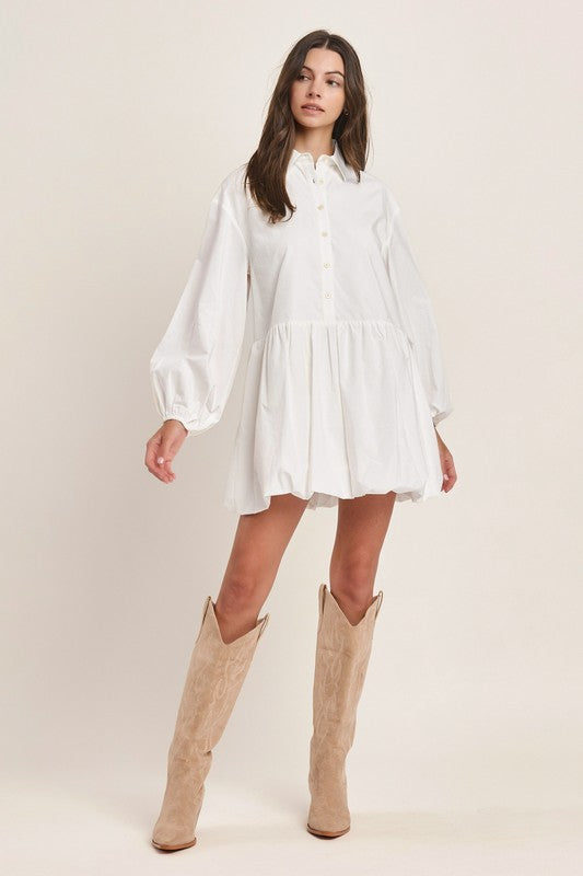 1186 Long Sleeve Button Down Bubble Dress