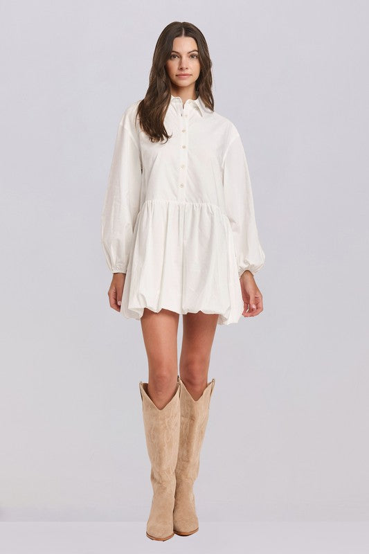 1186 Long Sleeve Button Down Bubble Dress