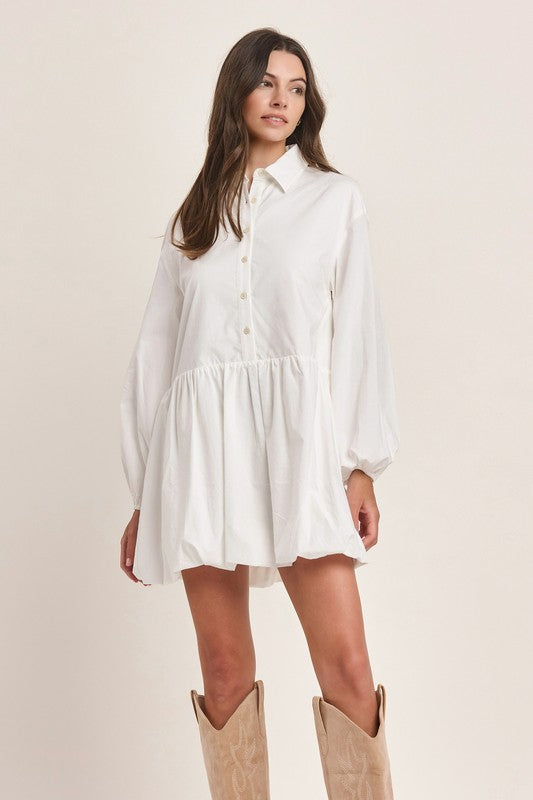 1186 Long Sleeve Button Down Bubble Dress