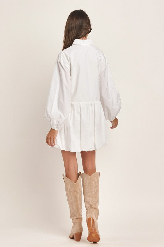 1186 Long Sleeve Button Down Bubble Dress