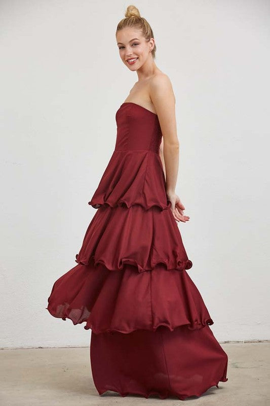 1226 Strapless Ruffle Maxi Dress
