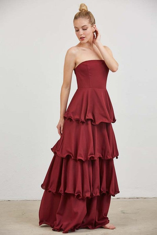 1226 Strapless Ruffle Maxi Dress