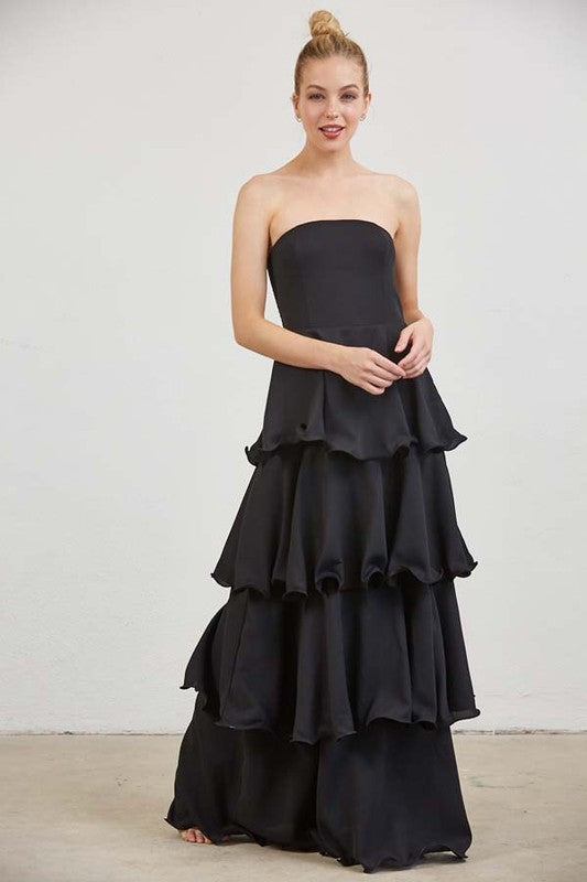 1226 Strapless Ruffle Maxi Dress