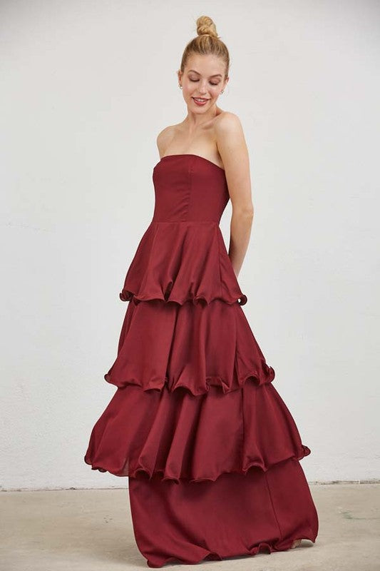 1226 Strapless Ruffle Maxi Dress