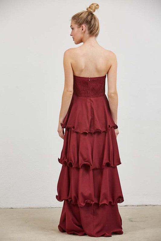 1226 Strapless Ruffle Maxi Dress