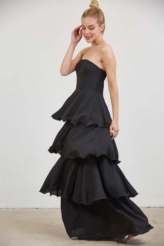 1226 Strapless Ruffle Maxi Dress