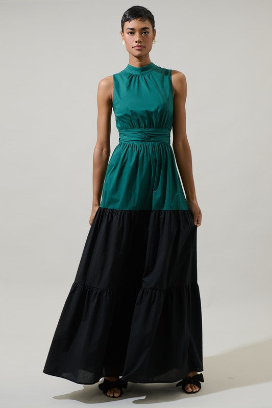 1124 Halter Two Tone Maxi Dress