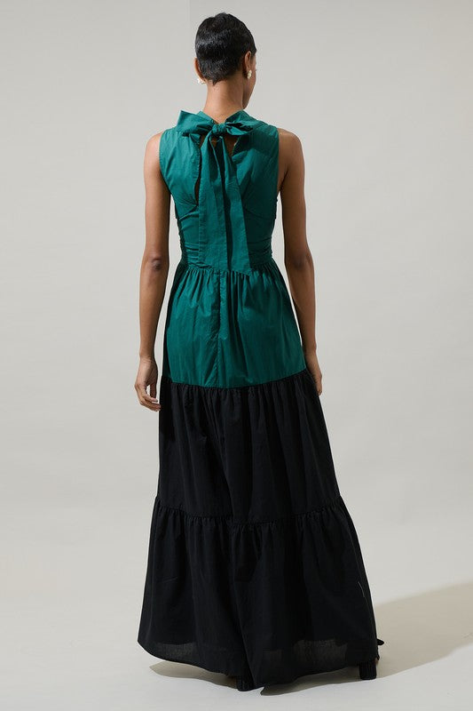 1124 Halter Two Tone Maxi Dress