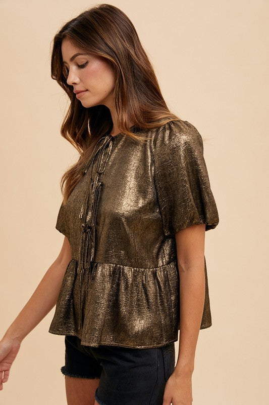 1204 Metallic Gold Bow Shirt