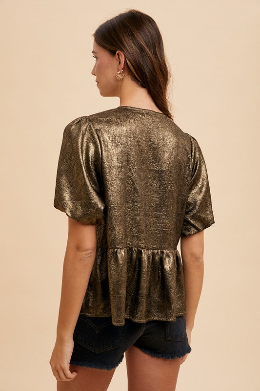 1204 Metallic Gold Bow Shirt