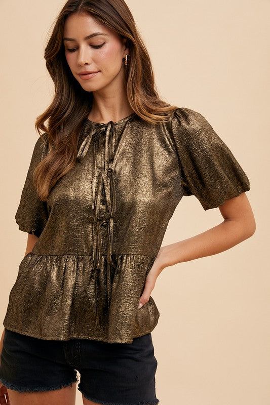 1204 Metallic Gold Bow Shirt