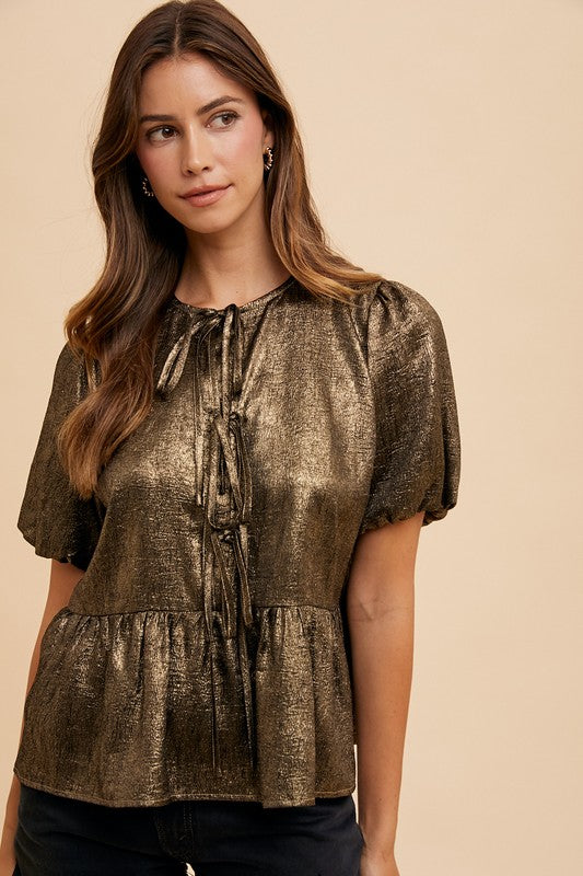 1204 Metallic Gold Bow Shirt