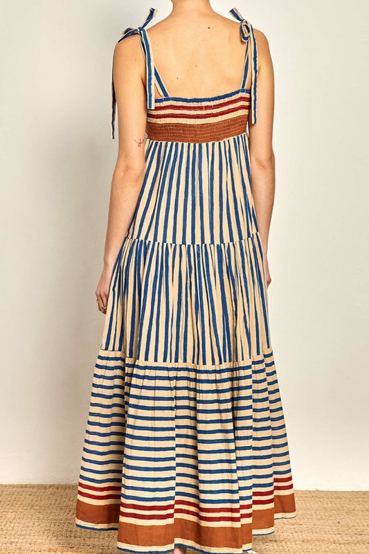 1614 Striped Bow Maxi Dress