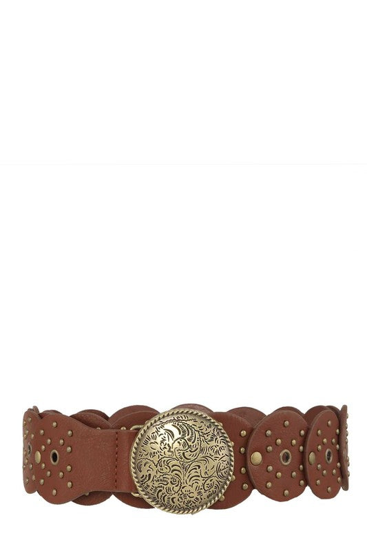 1118 Western Buckle Circles Leather Belt